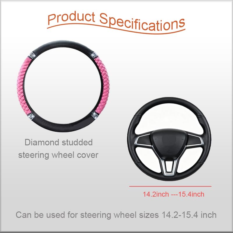 WLERIR Microfiber Leather Steering Wheel Cover with Anti-Slip Lining Universal Car Accessory for Steering Wheel with a Diameter of 14.5-15 inch (Pink) - Image 2