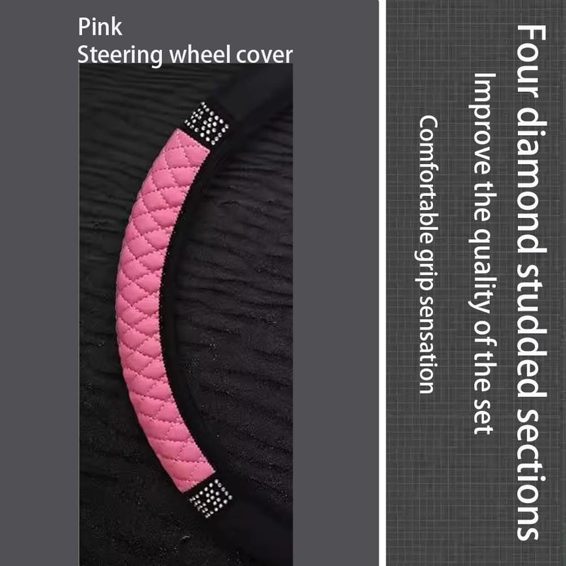 WLERIR Microfiber Leather Steering Wheel Cover with Anti-Slip Lining Universal Car Accessory for Steering Wheel with a Diameter of 14.5-15 inch (Pink) - Image 4