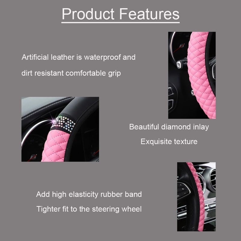 WLERIR Microfiber Leather Steering Wheel Cover with Anti-Slip Lining Universal Car Accessory for Steering Wheel with a Diameter of 14.5-15 inch (Pink) - Image 3