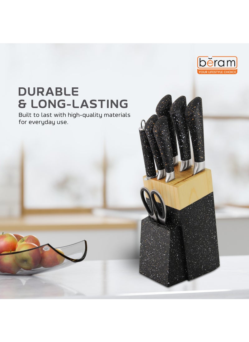 8 Pieces Knife Set Stainless Steel Blades, Wooden Blocks, Ergonomic Handles, Sleek Storage Rack, Non Stick Kitchen Knives - pzsku/Z4FA0755E5B8F3939E724Z/45/_/1734423187/b67a4def-ebe3-4e6e-b3ca-1b97a7859271