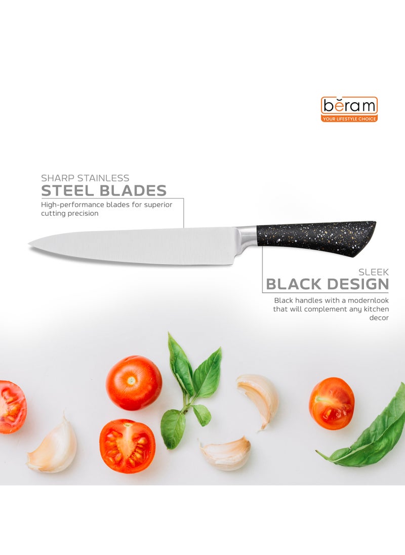 HausRoland - 8 Pieces Knife Set Stainless Steel Blades, Wooden Blocks, Ergonomic Handles, Sleek Storage Rack, Non Stick Kitchen Knives - Image 1