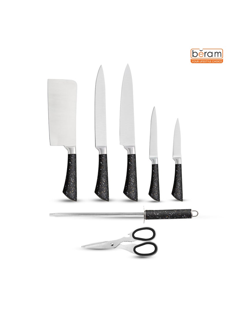 HausRoland - 8 Pieces Knife Set Stainless Steel Blades, Wooden Blocks, Ergonomic Handles, Sleek Storage Rack, Non Stick Kitchen Knives - Image 1