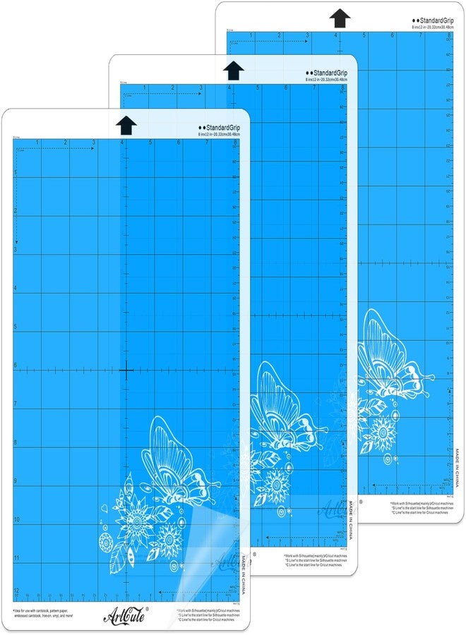 ArtCute مجموعة من 3 قطع من حصائر القطع القياسية ذات القبضة من ArtCute مقاس 8 × 12 بوصة لأجهزة Silhouette Cameo Portrait اللاصقة، ملحقات لاصقة، حصائر قطع بديلة للأعمال الحرفية لآلات قطع القوالب الخاصة بسجل القصاصات (أزرق) - Image 1