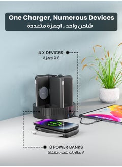 Powerology 8-in-1 Power Station with 10000mAh Capacity/ 20W Power Delivery/ Quick Charge/ Wireless Charging Compatibility/ Type C & Lightning Head Built-in Cables/ All-in-One Powerbank Terminal - Black  - Image 5