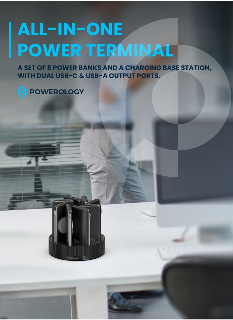 8 in 1 Portable Power Station with 10000mAh Capacity/ 20W Power Delivery/ Quick Charge/ Wireless Charging Compatibility/ Type C & Lightning Head Built-in Cables/ All in One Powerbank Terminal - Black