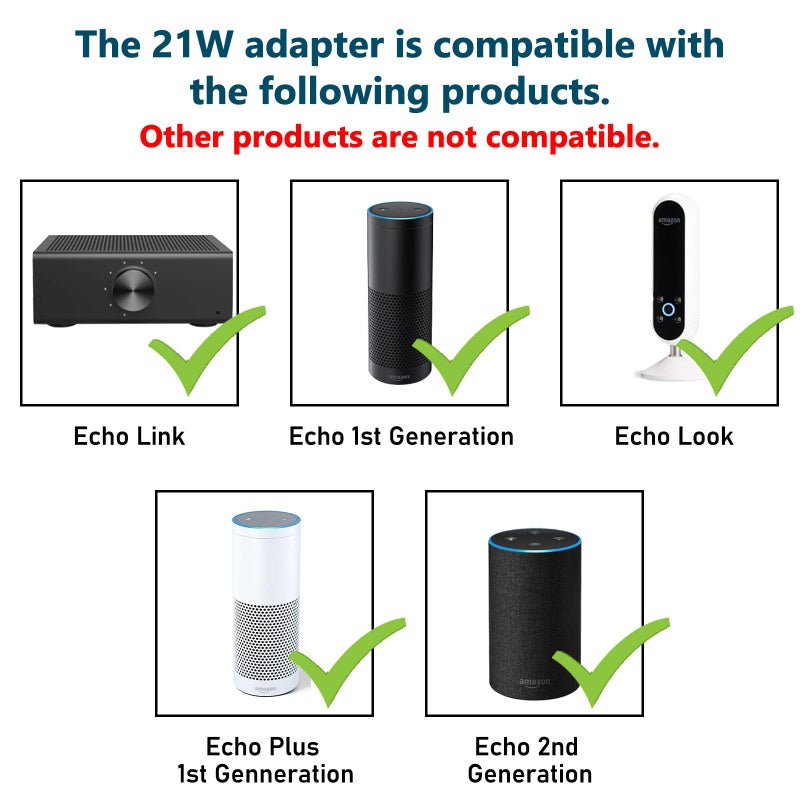ZTTXL محول طاقة ZTTXL 21W لجهاز إيكو (الجيل الأول والثاني)، إيكو شو (الجيل الأول)، إيكو بلس (الجيل الأول)، فاير تي في (الجيل الثاني)، إيكو لوك، إيكو لينك، كابل طاقة AC بطول 5 أقدام - Image 2