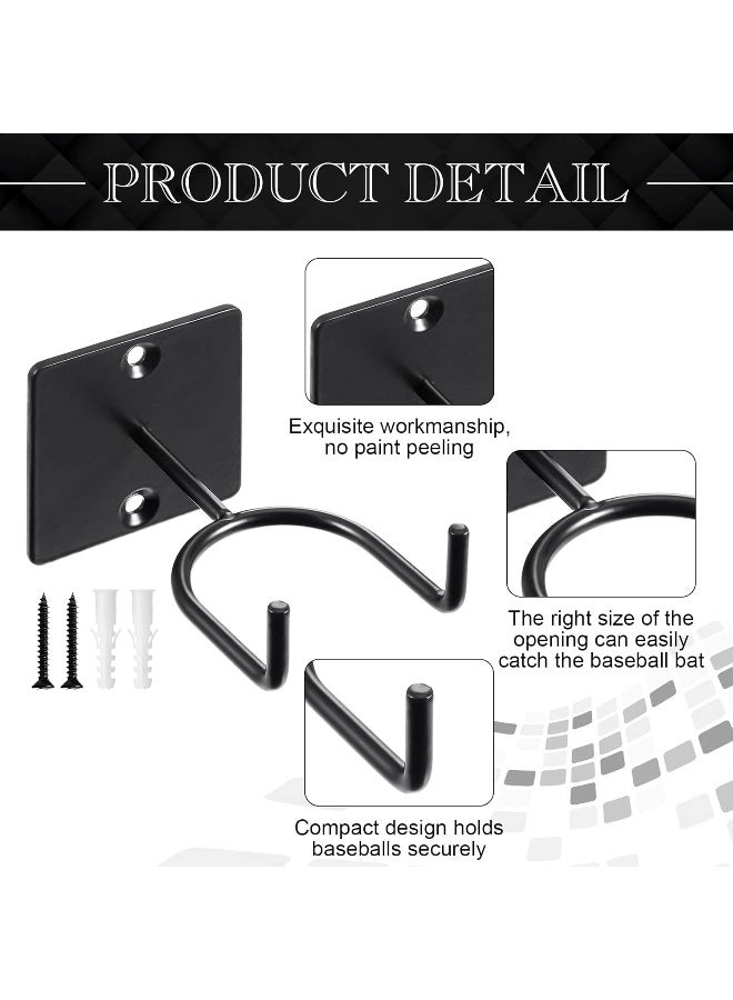Sratte 6 Pcs Baseball Bat Holder Black Vertical Baseball Bat Wall Mount Display Stand Baseball Bat Wall Mount Storage Baseball Holder Baseball Bat Rack for Man Cave Decor Sport Memorabilia Ball Storage  - Image 2