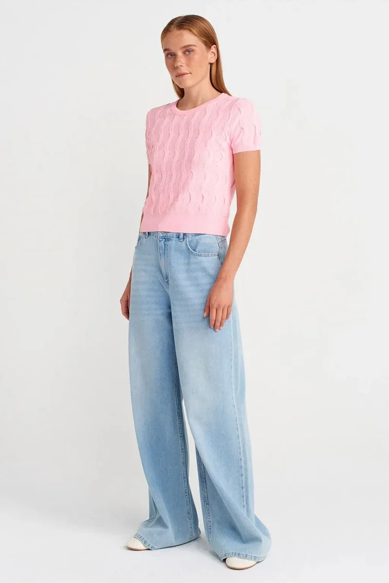 Dilvin Blush Pink DILVIN Textured Ribbed Crop Blouse for Women | Best Price UAE