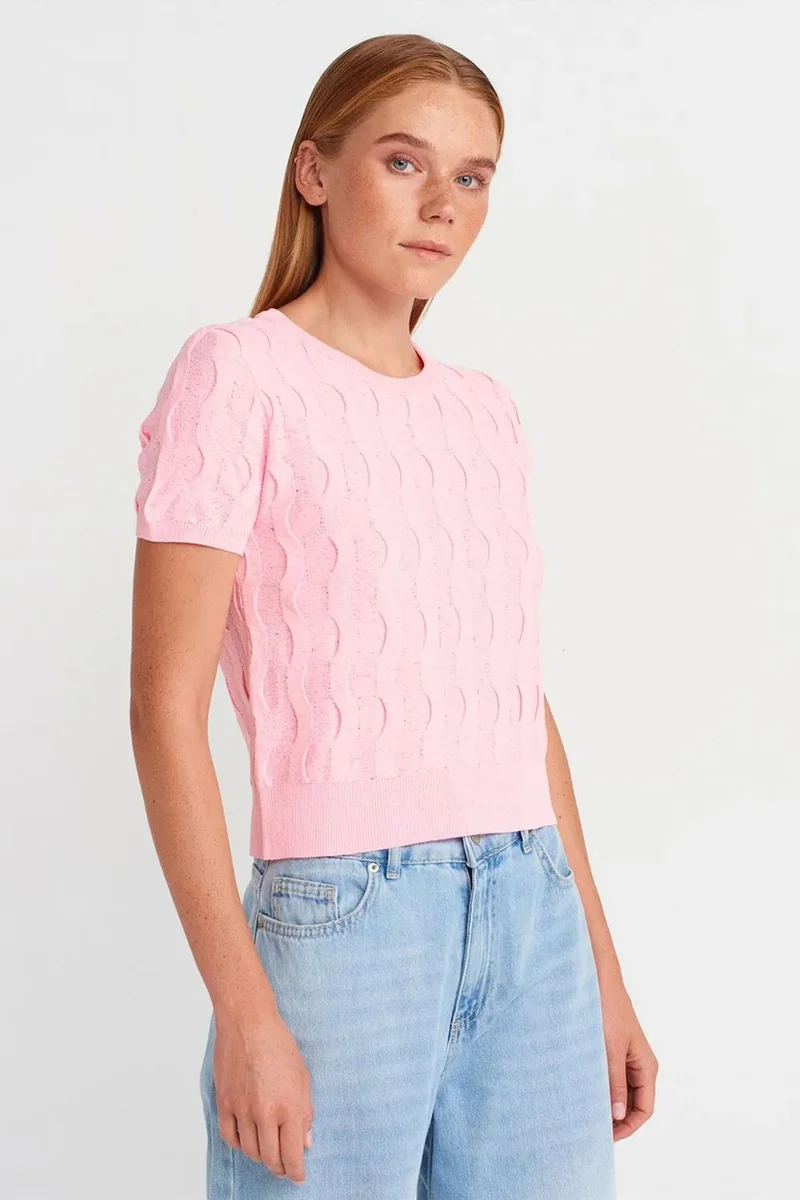DILVIN Textured Ribbed Crop Blouse