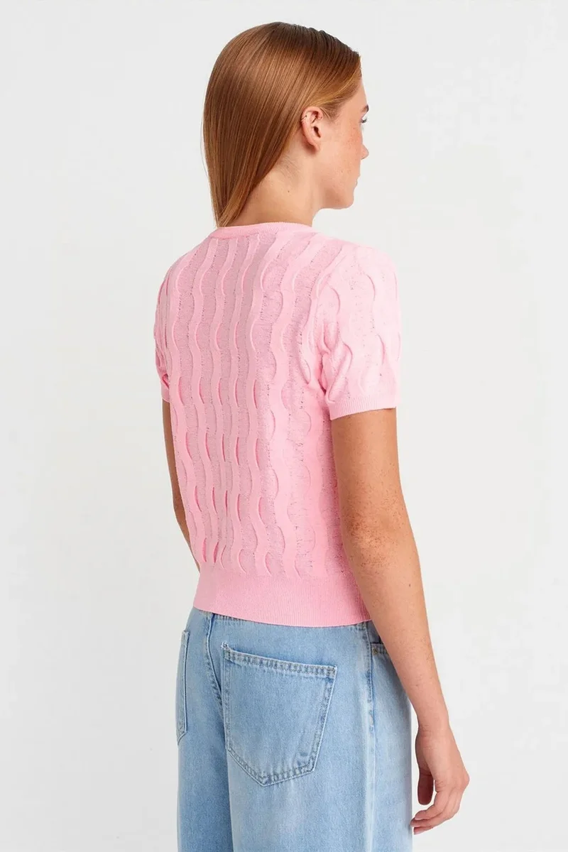 Dilvin Blush Pink DILVIN Textured Ribbed Crop Blouse for Women | Best Price UAE