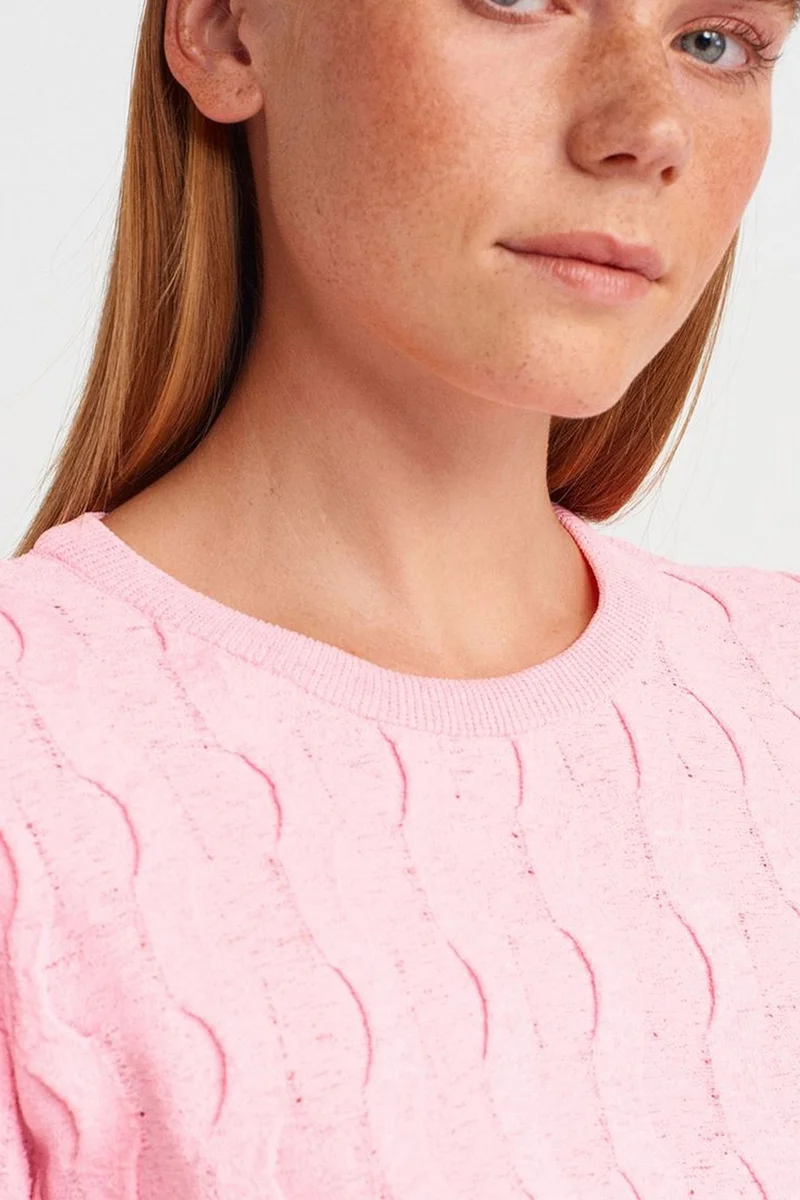 Dilvin Blush Pink DILVIN Textured Ribbed Crop Blouse for Women | Best Price UAE
