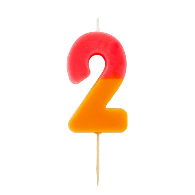 Talking Tables Orange and Pink Number 2 Candle for Cakes | Birthday Cake Topper Decorations for Kids Party, Boys, Girls 2nd, 21st Party, Anniversary, Milestone - Image 1