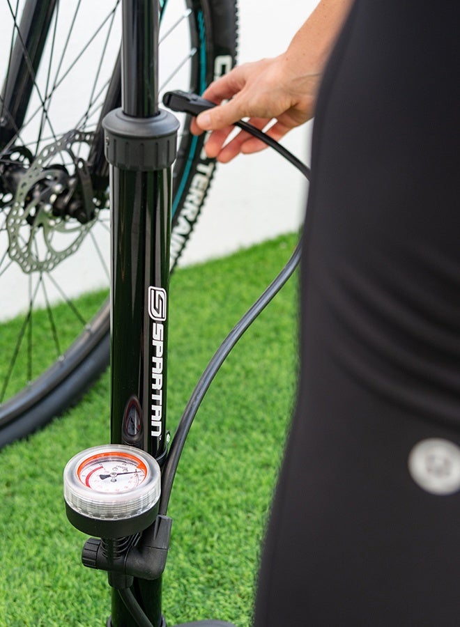 Spartan Spartan Bicycle Pump with Gauge- 120 PSI, Presta & Schrader Valve Compatible  - Image 2