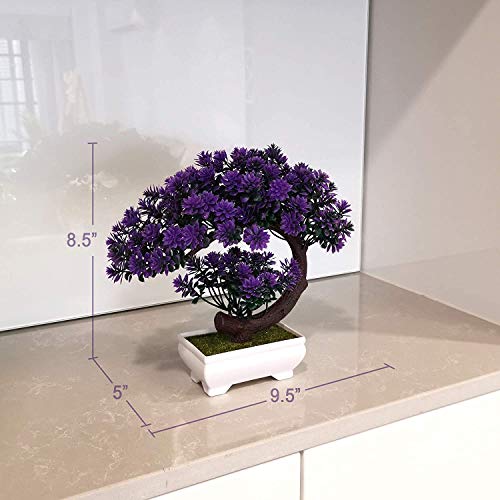 Dekorly Small Artificial Bonsai Tree Fake Plant Potted House Plants Japanese Pine Bonsai Plant Faux Bonsai for Home Indoor Decoration Office (Purple) - Image 2