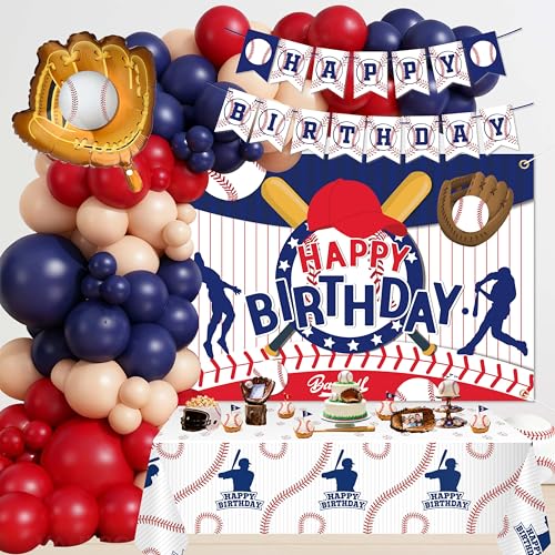 jenlion Baseball Party Decorations Include Sport Themed Birthday Backdrop Happy Birthday Banners Baseball Balloons Honeycomb Centerpiece for Baseballbaseball birthday decorations - Image 1