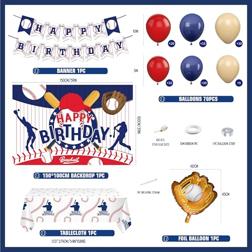 jenlion Baseball Party Decorations Include Sport Themed Birthday Backdrop Happy Birthday Banners Baseball Balloons Honeycomb Centerpiece for Baseballbaseball birthday decorations - Image 5