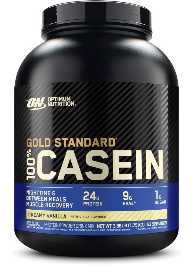 أوبتيموم نيوتريشن مسحوق بروتين الكازين ميسيلار 100% من جولد ستاندرد، 24 جرامًا من البروتين، هضم بطيء، يساعد على الحفاظ على انتعاش العضلات طوال الليل - الفانيليا الكريمية، 3.86 رطل، 53 حصة (1.75 كجم) - Image 1