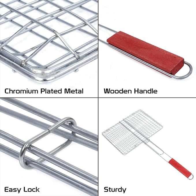 GNOLY Stainless Steel Bbq Grill Basket – Portable Folding Wire Mesh For Grilling Fish, Meat, And Vegetables - Non-stick Wire Mesh For Perfect Grilling - Image 1