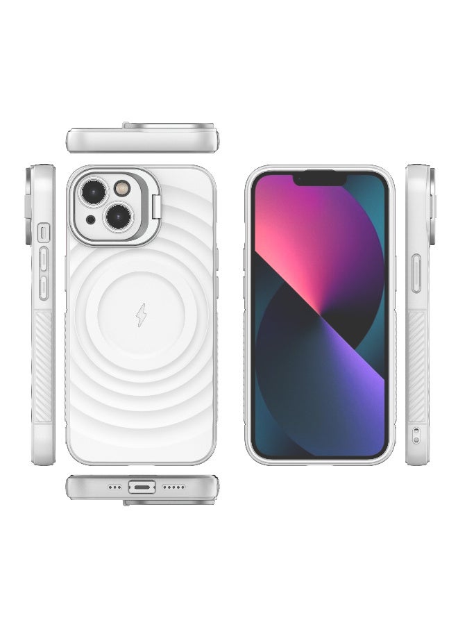 غطاء حمايه لهاتف ايفون 13 جراب ارمور مغناطيسي ياتي بحواف مرتفعة حول الشاشة وعدسة الكاميرا تساعد على منع الخدوش معا استاند للكاميرا - ابيض - Image 2