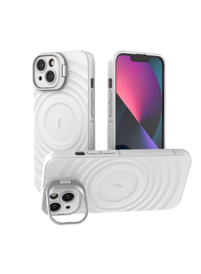 غطاء حمايه لهاتف ايفون 13 جراب ارمور مغناطيسي ياتي بحواف مرتفعة حول الشاشة وعدسة الكاميرا تساعد على منع الخدوش معا استاند للكاميرا - ابيض - Image 1