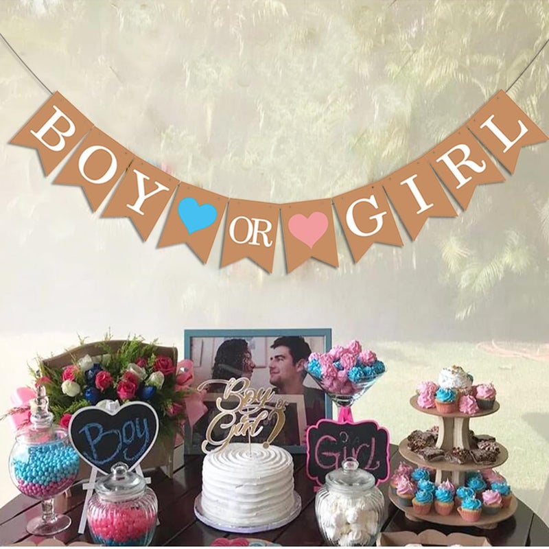 Oarkive Boy or Girl Banner â€“ He or She Baby Gender Sign for Party Decorations, Neutral Gender Reveal Decor for Baby Shower or Pregnancy Announcement - Image 4