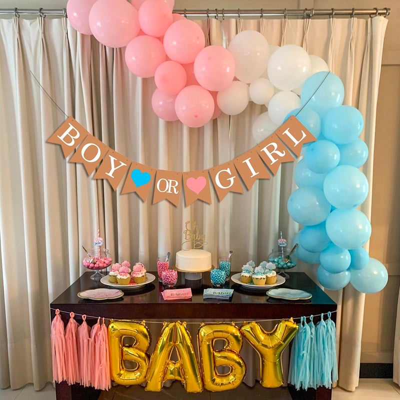 Oarkive Boy or Girl Banner â€“ He or She Baby Gender Sign for Party Decorations, Neutral Gender Reveal Decor for Baby Shower or Pregnancy Announcement - Image 3