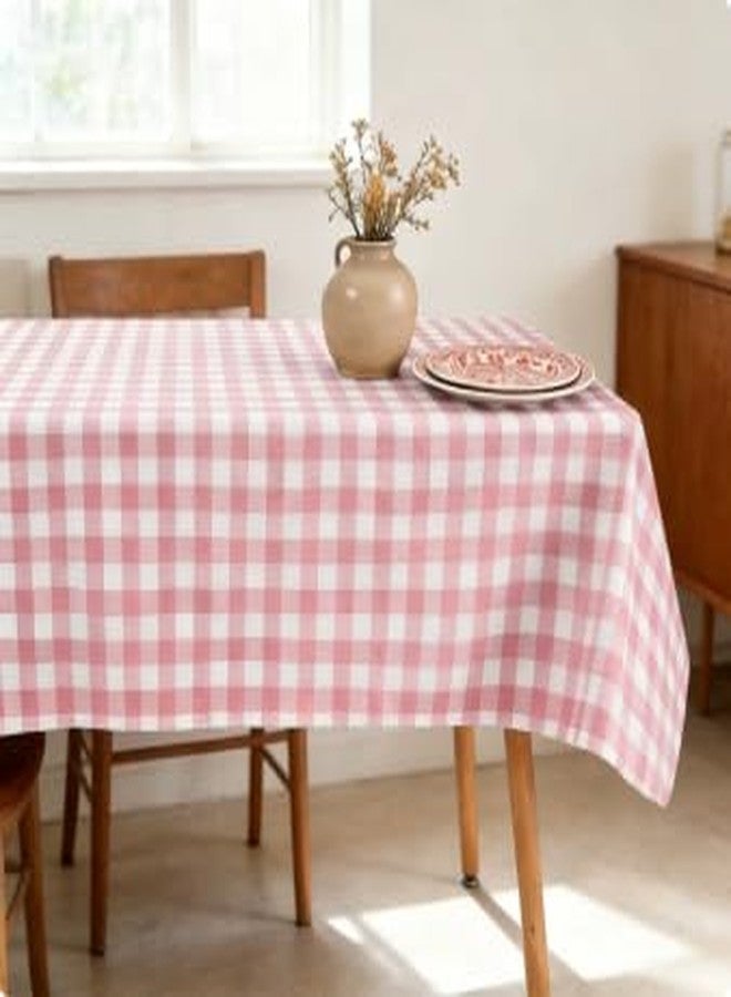 OUTCREATOR Gingham Vinyl Tablecloth with Flannel Backing,Waterproof Rectangle Table Cloth,Wipeable Plastic Buffalo Plaid Table Cover for Kitchen Dining,Camping,Indoor&Outdoor(60"x84", Pink and White) - Image 1
