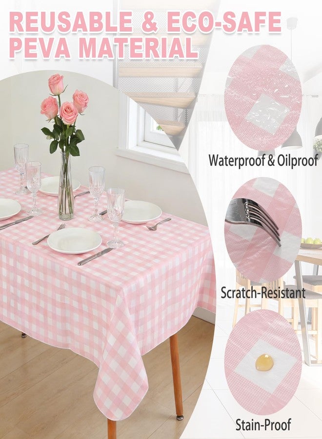 OUTCREATOR Gingham Vinyl Tablecloth with Flannel Backing,Waterproof Rectangle Table Cloth,Wipeable Plastic Buffalo Plaid Table Cover for Kitchen Dining,Camping,Indoor&Outdoor(60"x84", Pink and White) - Image 3