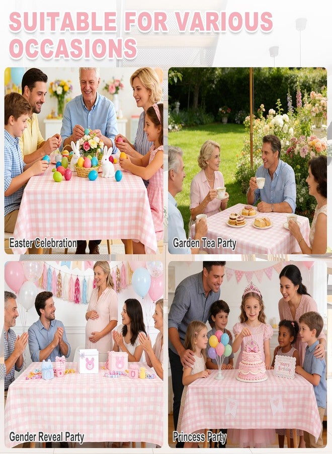 OUTCREATOR Gingham Vinyl Tablecloth with Flannel Backing,Waterproof Rectangle Table Cloth,Wipeable Plastic Buffalo Plaid Table Cover for Kitchen Dining,Camping,Indoor&Outdoor(60"x84", Pink and White) - Image 2