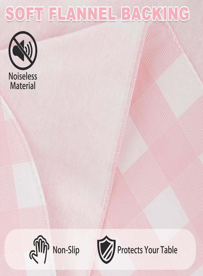 OUTCREATOR Gingham Vinyl Tablecloth with Flannel Backing,Waterproof Rectangle Table Cloth,Wipeable Plastic Buffalo Plaid Table Cover for Kitchen Dining,Camping,Indoor&Outdoor(60"x84", Pink and White) - Image 4