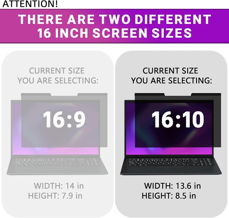 pys Magnetic Laptop Privacy Screen 16 Inch 16:10 Ratio - Computer Monitor Screen Privacy Shield, Anti-Glare Blue Light Filter, Detachable Privacy Screen Protector for Lenovo, Hp Envy, Dell - Image 2