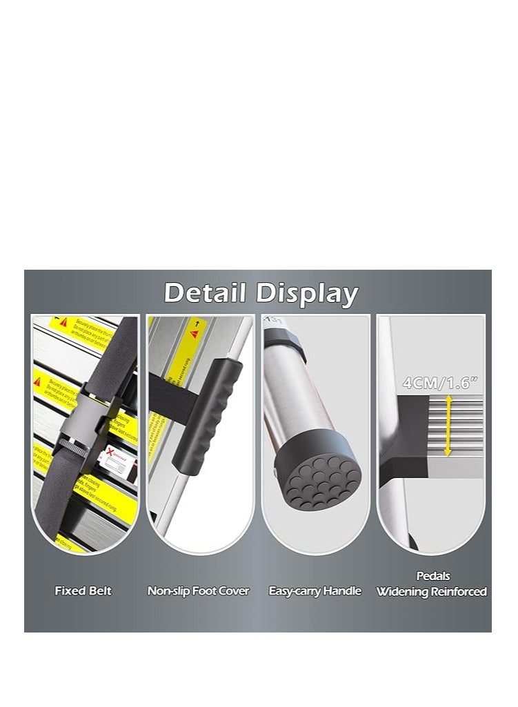 سلم تلسكوبي، سلم عالي القوة من الفولاذ المقاوم للصدأ بسمك 3.8 متر، سلم علوي بأقدام غير قابلة للانزلاق، سلالم محمولة قابلة للتمديد، سلم قابل للطي بارتفاع قابل للتعديل للسقف والعليّة والكرافانات - Image 4