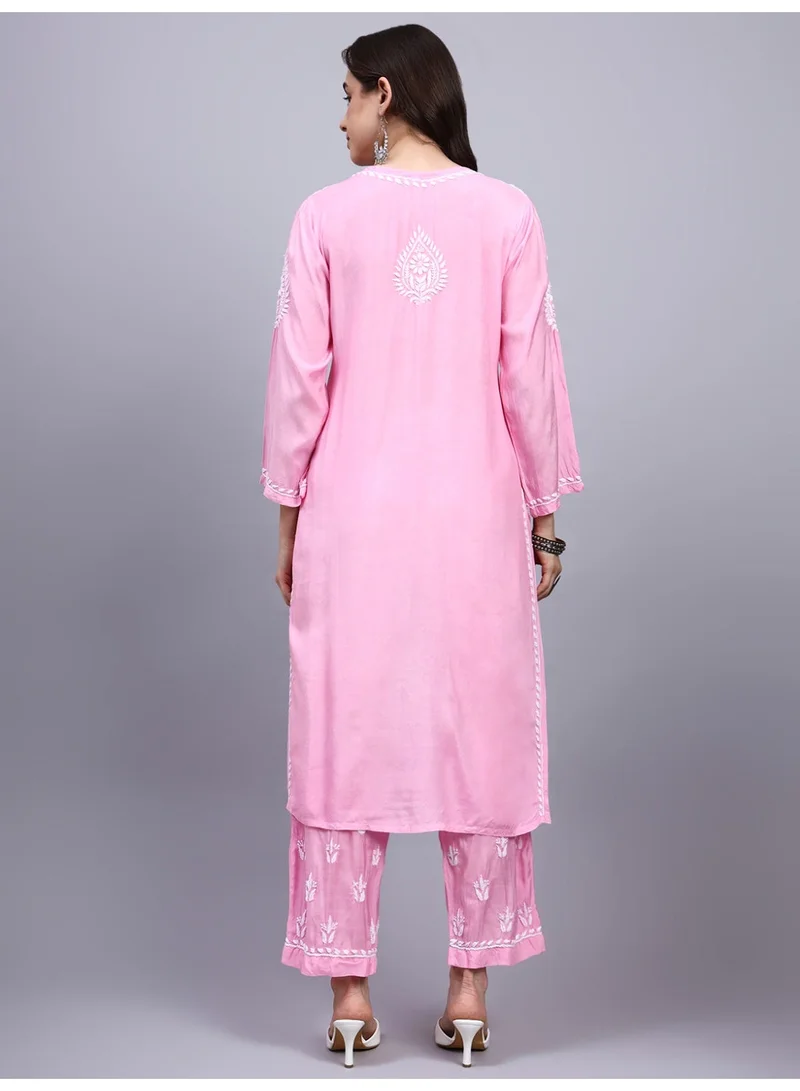 Alaya Women Hand Embroidered Chikankari Muslin Kurta Set-AL4114KS