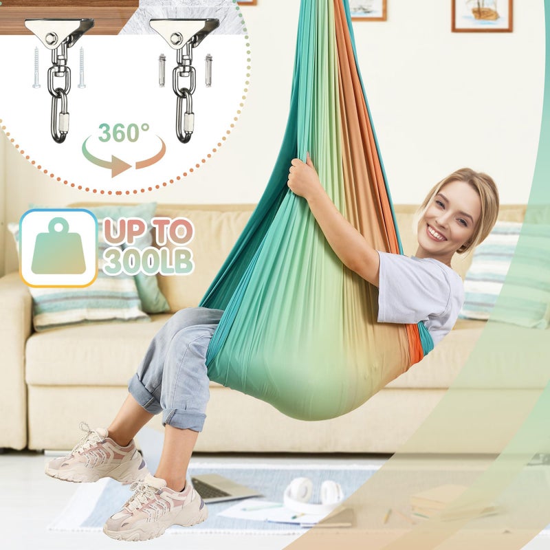 SUCHDECO Sensory Swing, Indoor & Outdoor Sensory Swing for Kids & Adults, Double Layer Therapy Cuddle Swing for Kid with Autism, Holds up to 300lbs - Image 5