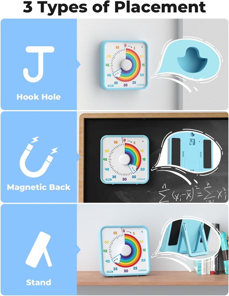 LIORQUE 60 Minute Visual Timer for Kids and Adults, Non-Ticking 7.5 Inch Large Visual Countdown Timers for Classroom Desk Countdown Clock with Magnetic Backing, Kids Pomodoro Timer Clock - Image 5