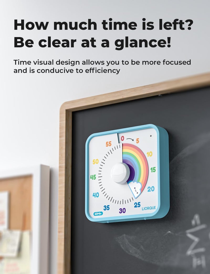 LIORQUE 60 Minute Visual Timer for Kids and Adults, Non-Ticking 7.5 Inch Large Visual Countdown Timers for Classroom Desk Countdown Clock with Magnetic Backing, Kids Pomodoro Timer Clock - Image 2