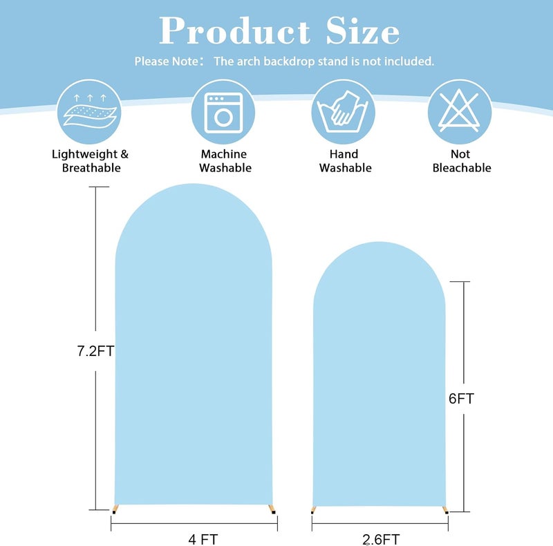 Suppromo Baby Blue Arch Covers 2 Set 7.2 and 6ft Light Blue Arch Backdrop Cover Spandex Wedding Arch Stand Covers for Birthday Party Baby Shower Boy Wedding Banquet Photo Metal Balloon Arches Backdrop - Image 5