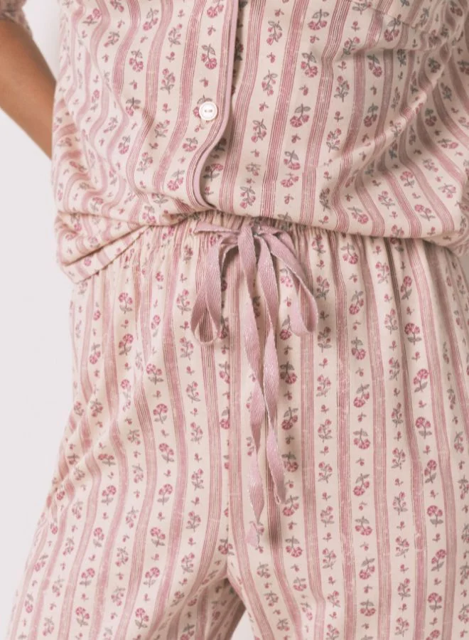 women'secret Long 100% Cotton Classic Pyjamas With Pink Flowers