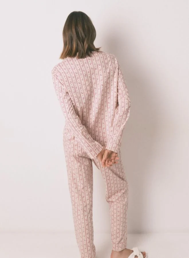 women'secret Long 100% Cotton Classic Pyjamas With Pink Flowers