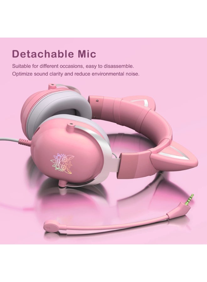 أونيكوما سماعات رأس محيطية مع قابس 3.5 مم وUSB C، متوافقة مع أجهزة الكمبيوتر والهواتف المحمولة والكمبيوتر اللوحي، PS5 PS4 Xbox One (المحول غير متضمن) سماعة رأس للألعاب مع آذان قطة قابلة للفصل، RGB، ميكروفون قابل للإزالة - Image 5