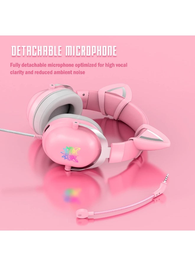 أونيكوما سماعات رأس محيطية مع قابس 3.5 مم وUSB C، متوافقة مع أجهزة الكمبيوتر والهواتف المحمولة والكمبيوتر اللوحي، PS5 PS4 Xbox One (المحول غير متضمن) سماعة رأس للألعاب مع آذان قطة قابلة للفصل، RGB، ميكروفون قابل للإزالة - Image 4