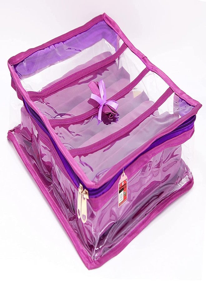 LUCES Satin 4 Rods Jewellery Bangle Storage Box Chudi Set Organizer Zipper Makeup Pouch Travelling Bag for Women (Purple | Pack of 1) - Image 4