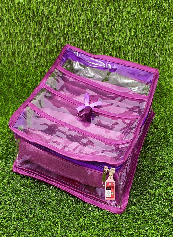 LUCES Satin 4 Rods Jewellery Bangle Storage Box Chudi Set Organizer Zipper Makeup Pouch Travelling Bag for Women (Purple | Pack of 1) - Image 2