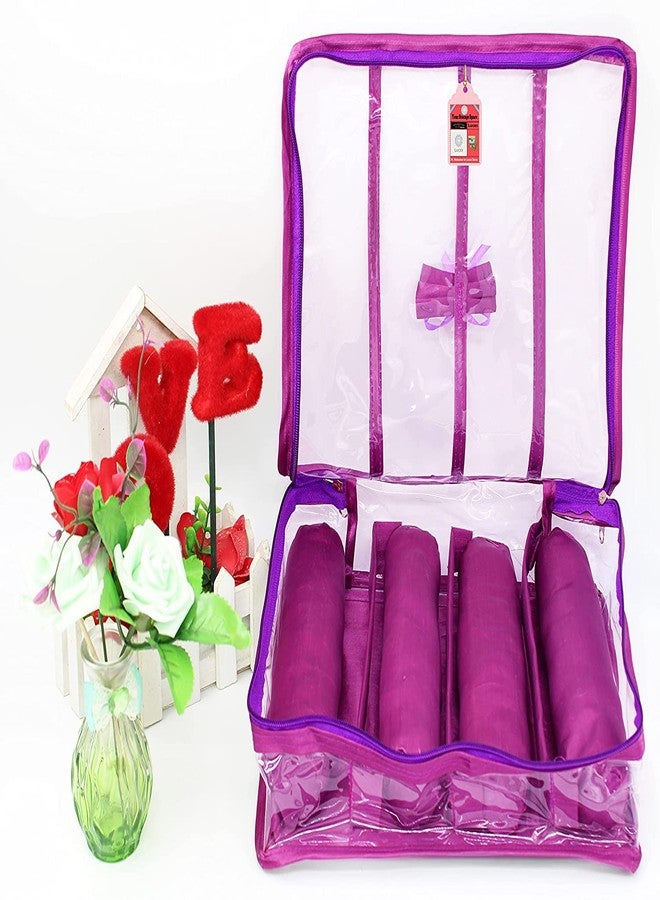 LUCES Satin 4 Rods Jewellery Bangle Storage Box Chudi Set Organizer Zipper Makeup Pouch Travelling Bag for Women (Purple | Pack of 1) - Image 5