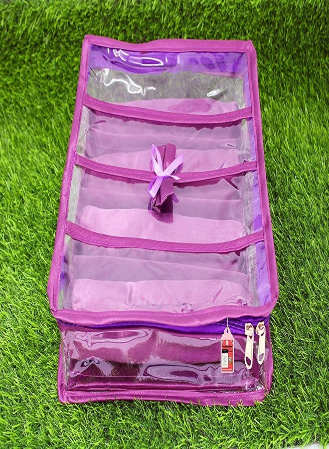 LUCES Satin 4 Rods Jewellery Bangle Storage Box Chudi Set Organizer Zipper Makeup Pouch Travelling Bag for Women (Purple | Pack of 1) - Image 3