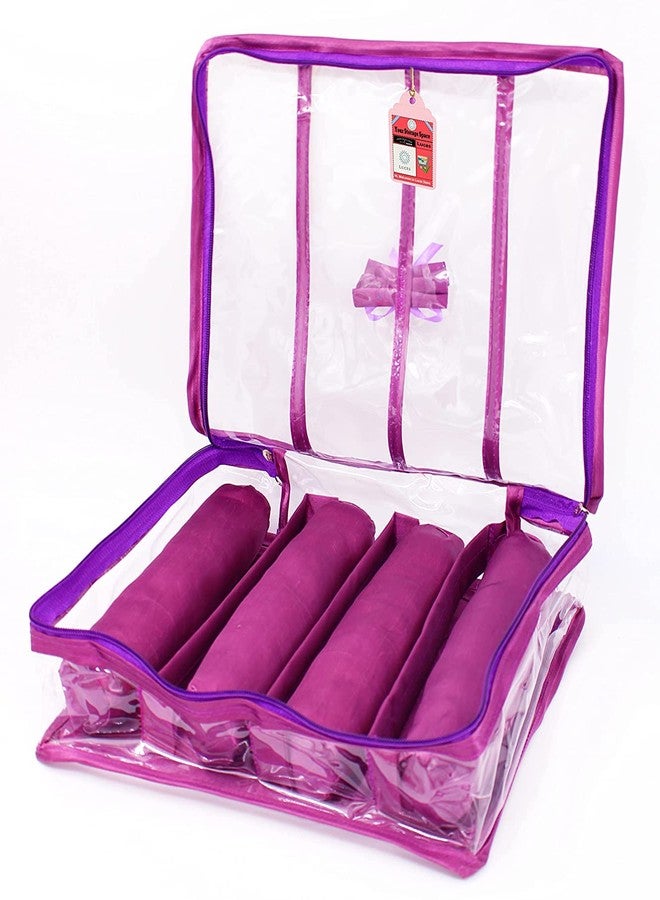 LUCES Satin 4 Rods Jewellery Bangle Storage Box Chudi Set Organizer Zipper Makeup Pouch Travelling Bag for Women (Purple | Pack of 1) - Image 1