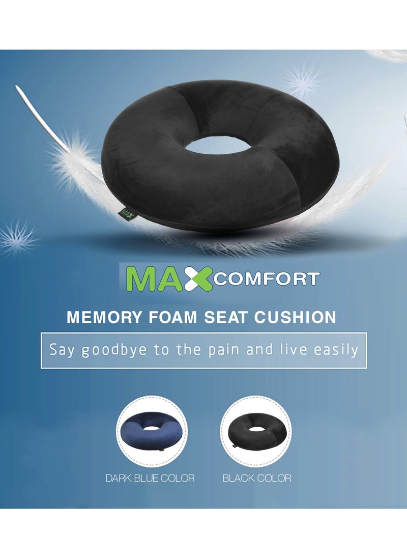 Hemorrhoid seat cushion - American memory foam for hemorrhoids and lower back pain in a circular shape, suitable for office, home and car chairs from Max Comfort, black