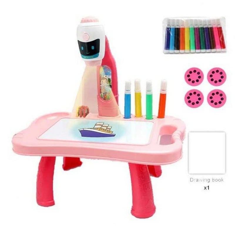 Coracy Enterprise Drawing Projector Painting Desk Table with 4 Patterns -12 Colorful Water Pens with Table Lamp for Better Creativity and Education for Kids (Pink) - Image 2