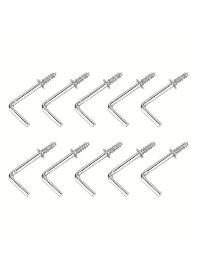 10pcs Silvery L Shape Screw Hooks 32mm Right Angle Carbon Steel Self Tapping Rust Resistant - Image 1