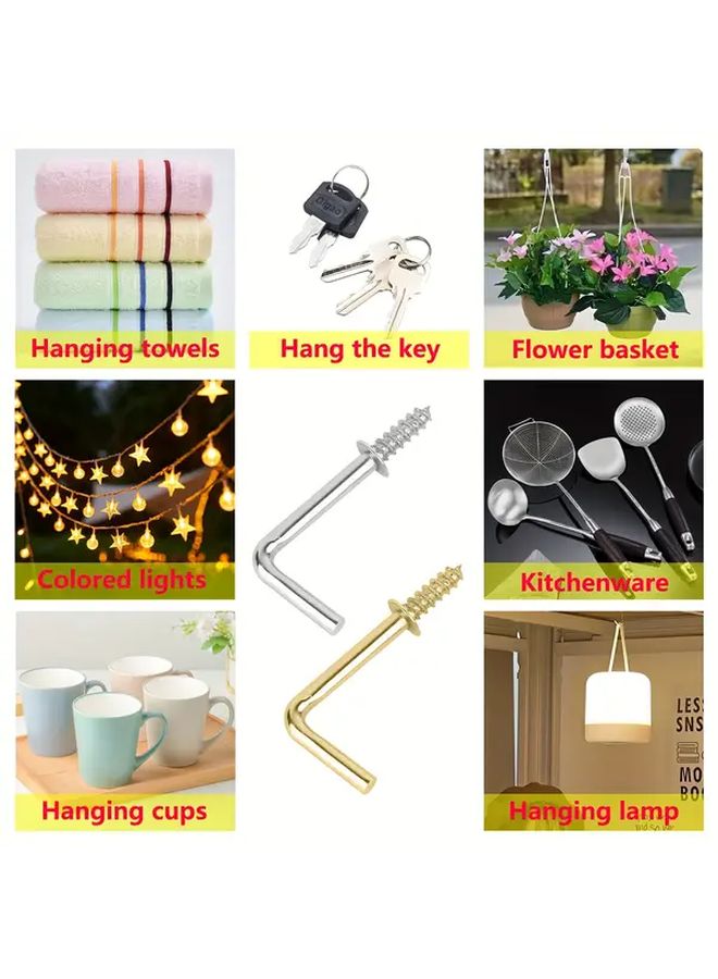 10pcs Silvery L Shape Screw Hooks 32mm Right Angle Carbon Steel Self Tapping Rust Resistant - Image 3